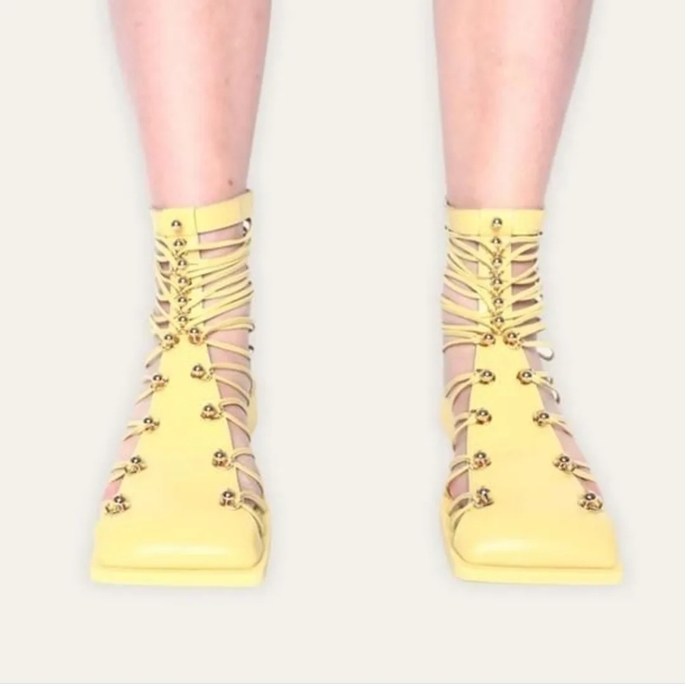NIB! VIVIENNE HU Leather Lemon Gladiator Studded Ankle Boots - Picture 8 of 10